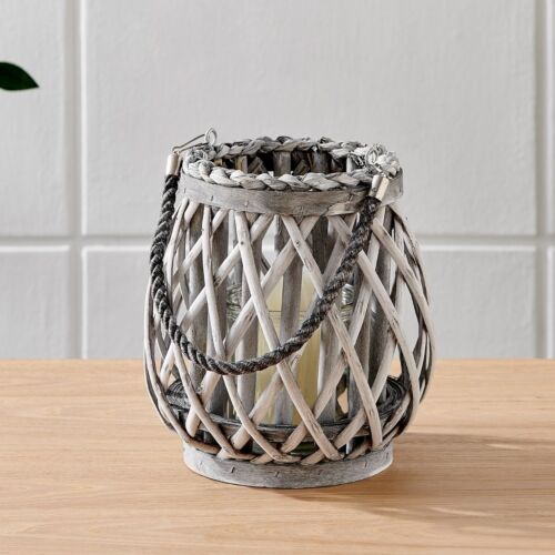 Wicker Willow Candle Lantern Rope Basket Rustic Weave Natural Grey Hanging 3Pcs - Picture 11 of 11