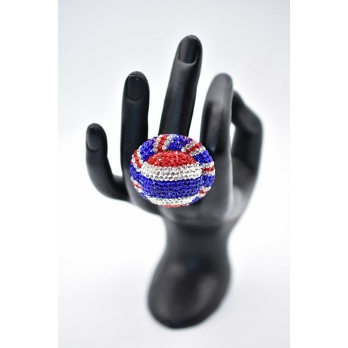 Statement Ring Sparkling Rhinestone Crystal Red White Blue Union Jack Shiny Bin7 - Picture 3 of 12