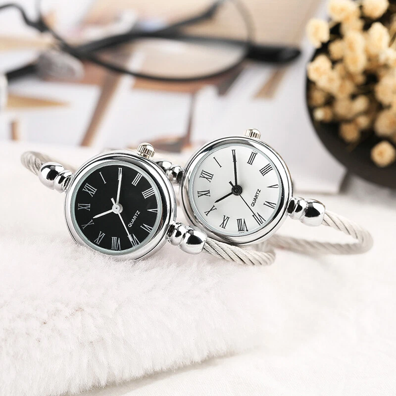 Women Fashion Ladies Analog Quartz Wrist Watch Silver Steel Wire
