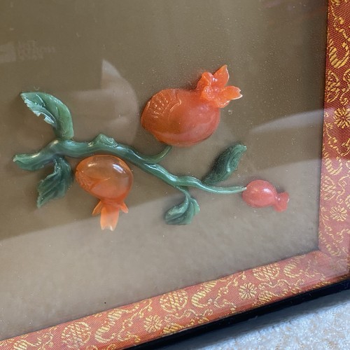 Vintage Asian Wall Art Imitation Jade & Coral Flowers in Vase Shadow Box - Picture 10 of 12