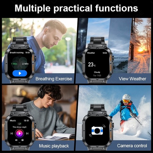 Smartwatch Herren mit 2,02" HD Bildschirm LED-Taschenlampe Wasserdicht Sportuhr - Bild 6 von 9