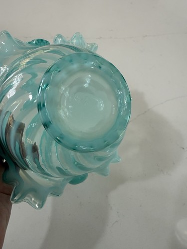 Vintage Fenton Teal Blue Opalescent Swirl Ruffle Basket 6” - Picture 8 of 13