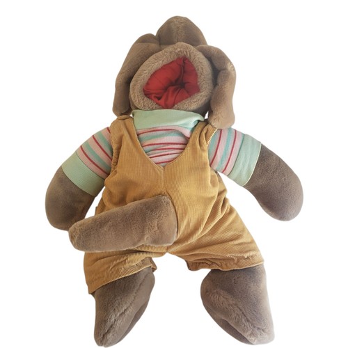 VTG Ganz Wrinkles Dog Plush Hand Puppet Toy Retro 1980’s Tan Overalls Animal 17” - Picture 2 of 9