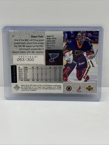 1998-99 SPx Finite - Grant Fuhr #77 Spectrum /300 - Picture 3 of 3