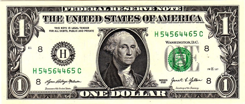 $1 2021 Fancy Serial  Uncirulated CU H54564465C