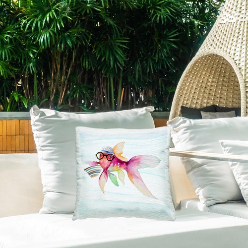 Pink Hipster Fish Outdoor Printed Pillow, 18 x 18, Multi-Color - Picture 2 of 7