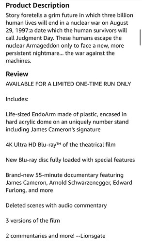 Terminator 2 Judgment Day Endoarm Endo Arm 4K UH Blu Ray Collector Edition - Picture 4 of 10