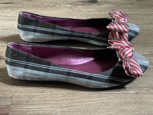 Coach Poppy Cambria karierte Ballerinas mit Schleife Größe 9,5 Academia adrette Urlaub Büro Streifen - Bild 4 von 9
