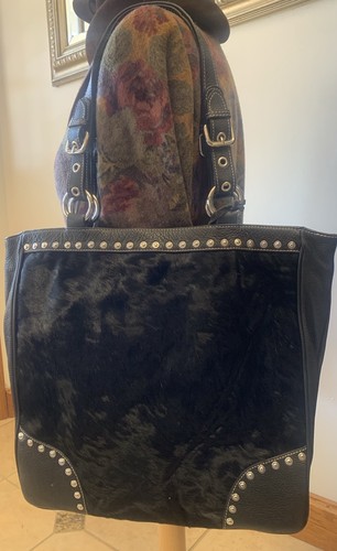 Aqua Madonna fur leather Black Leather Shoulder Bag