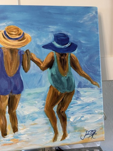 Ladies On Beach I Canvas Art Print Signed Julie Derice 12x18”-whimsical- - Picture 5 of 14