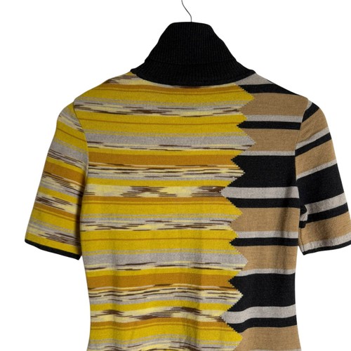 Vintage Missoni Wool Black Yellow Striped Turtleneck Short Sleeve Dress Size S - Picture 7 of 10