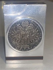 WWII Theatre Trench Art Austrian 1780 Thaler Encased Machined Aluminum Lighter