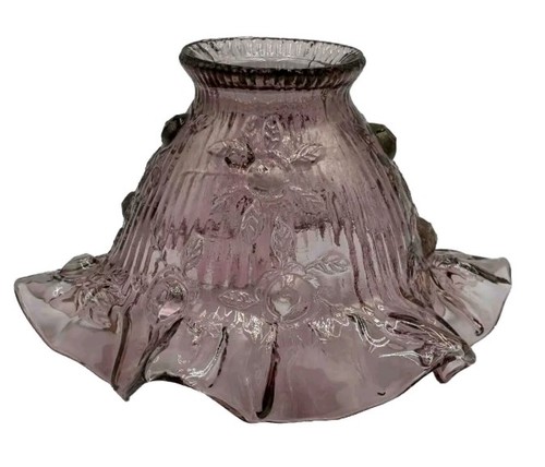 3 Pc Fenton Art Glass Cabbage Rose Dusty Pink Fairy Lamp Shade Insert And Base! - Picture 2 of 3
