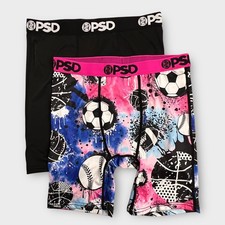 NWOT PSD sz S Boys 2 pk Boxer Briefs Sports Soccer Youth Pink Black Flex 5343