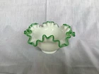 Vintage Fenton Milk Glass Emerald Crescent Crimped Ruffled Glass Candy Dish