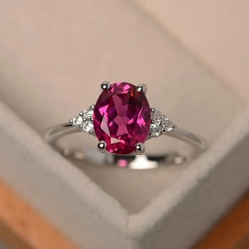 Women's Wedding Solitaire Ring 14K White Gold Plated 2Ct Oval Cut Lab-Created - Picture 5 of 5