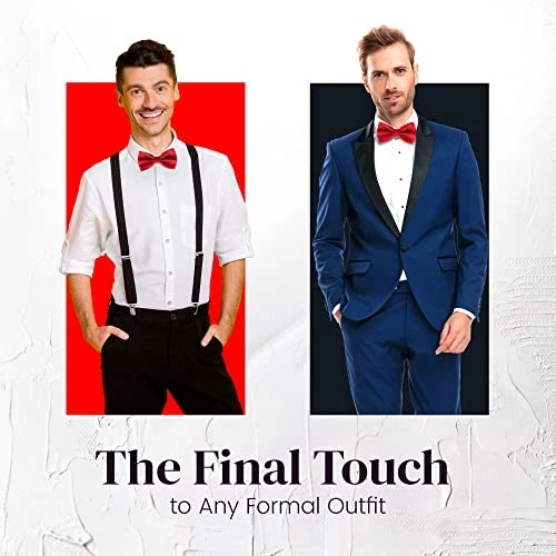 Bow Tie for Men Polyester Solid Pretied Bowties Adjustable Tuxedos Bowtie 1 Red - Image 4 of 4
