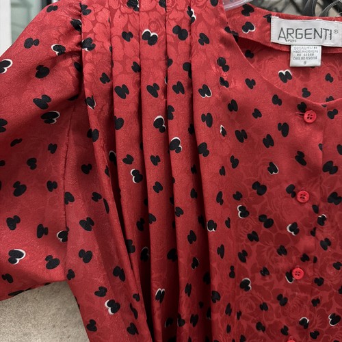 Vintage Argenti 100% Silk Skirt Set Women's 8 Red 80s 3Piece Top,Belt, MidiSkirt - Picture 6 of 14