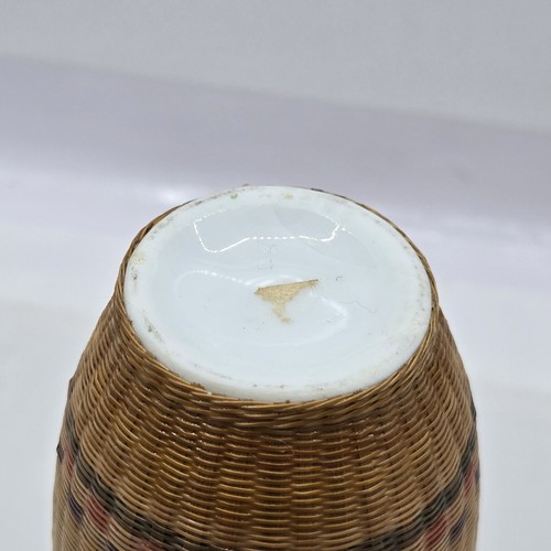 Mini piccolo vaso Rouleau porcellana cinese bambù tessuto rattan vintage vaso 4,5"H - Foto 15 di 21