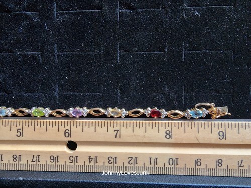 Vintage Sterling Silver Chain Style Bracelet Marked/Tested+ Natural Stones - Picture 4 of 5