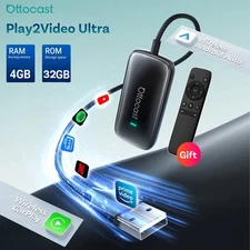 Upgraded Ottocast Ultra Aibox Wireless CarPlay Adapter 4+32G w/APP HUB +Remote