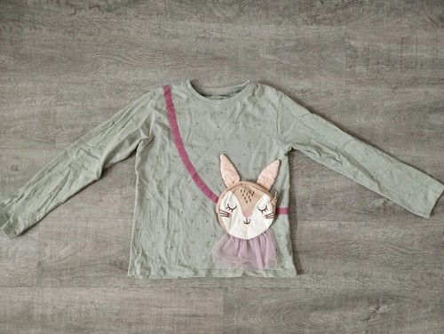 NEXT Mädchen Langarmshirt m. kleiner Hasen-Tasche,Gr.122/6-7 J.,Grün m. Blümchen - Bild 3 von 9