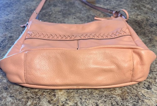 COLE HAAN Braided Pebbled Leather Hobo Shoulder Bag Tassel Blush Light Pink - Picture 15 of 16