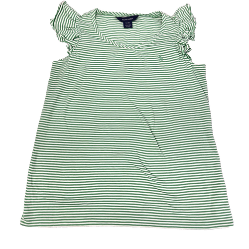 Ralph Lauren Ruffle Embroidered Logo Cotton Striped Top Green Youth XL (16)