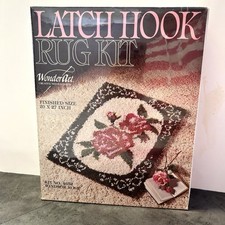 WONDER ART Latch Hook Kit 4652 Windsor Rose 20  x27  Rug Vintage Made In USA