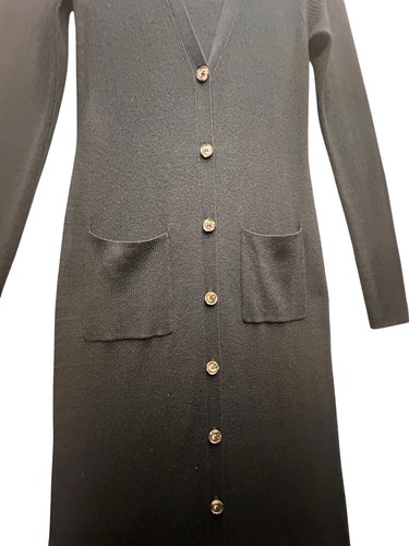 Naadam Cashmere Silk Black Sweater Dress Longline Cardigan Womens M Pockets Luce - Picture 2 of 23