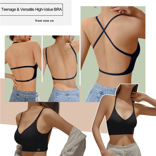 Women Invisible Bra Deep U Plunge Bras Backless Top Transparent Strap Underwear - Picture 14 of 17