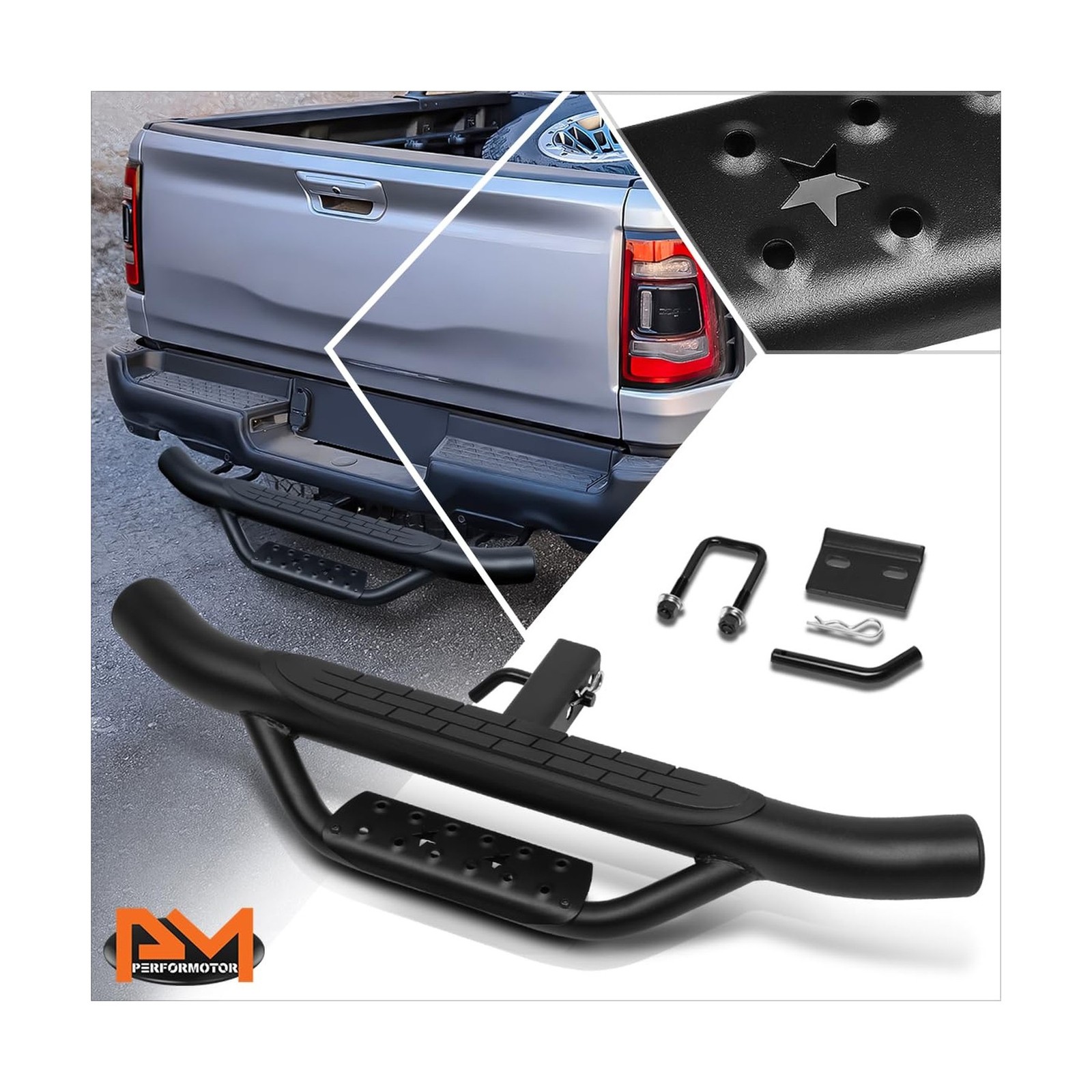 PM PERFORMOTOR Universal 36" Wide X 4" OD Black Steel Trailer Towing Drop Hit...