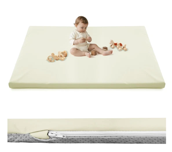 Inaya Baby Play Mat Vegan Leather 50x50 GRAY Waterproof Wipeable Soft Thick Foam