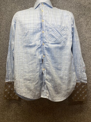 Robert Graham Dress Shirt Mens Small Blue Check French Cuff Flip Pocket - Picture 2 of 14