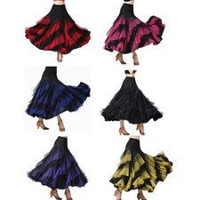 Ladies Elegant Contrast Color Tiered Swing Long Skirt for Ballroom Dancing Stage