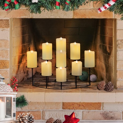 Candeldo Candelabra Fireplace Candle Holder: Black Metal Pillar Candle Holder...
