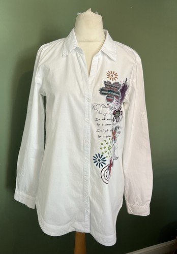 Desigual Shirt weiß Baumwolle verziert Damen Größe L