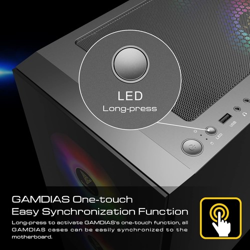 Gamdias RGB Gaming ATX Mid Tower Computer PC Case with Side Tempered Black - Afbeelding 8 van 8