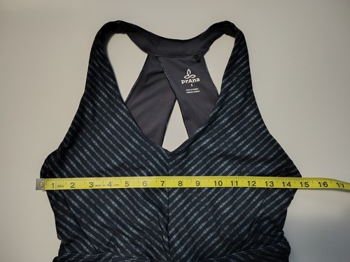 Prana Damen S Midikleid schwarz marine gestreift Taschentuchsaum Schlüsselloch hinten - Bild 13 von 18