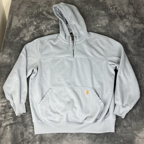 Carhartt Rain Defender Hoodie Herren XL Blau Loose Fit 1/4 Zip Heavy Pullover