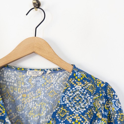 Fat Face Blue Savannah Aztec Texture Blouse Size 14 Short Sleeve Viscose - Picture 4 of 23