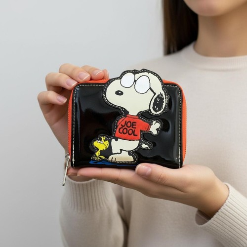 Loungefly Peanuts Snoopy Joe Cool Zip Wallet Black Patent Faux Leather Purse New - Picture 6 of 17