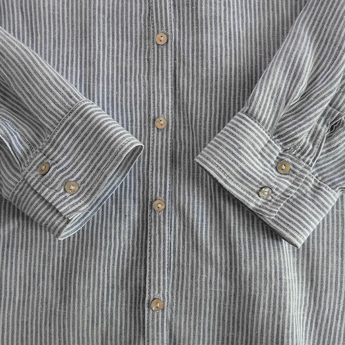 Tahari Size XL Linen Lagenlook Long Sleeve Gray White Stripe Button Tunic Top - Picture 2 of 6