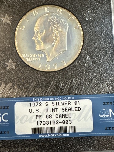 1973-S Eisenhower Silver Dollar NGC PF68 Cameo Mint Sealed - Picture 3 of 3