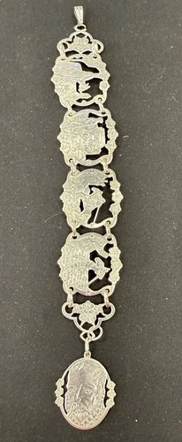 RARE Vintage Silver Don Quixote Wide Panel Link Bracelet Spanish Landscape Scene - Picture 1 of 11