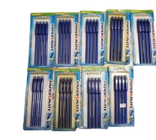 Vintage Retro Paper Mate EraserMate BLUE Medium Pt Ballpoint Pens Lot 9 Pks / 35