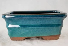 6" Rectangular Glazed Teal Green Cactus & Succulent, Bonsai Pot - Pot/Combo/Kit