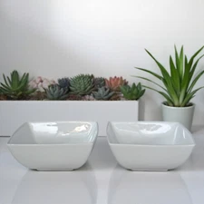 Set of 2  Over and Back White Porcelain Maison Square Cereal Bowls 6 1/4" Wide