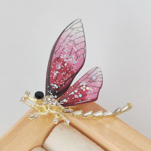 Vintage Acrylic Dragonfly Brooch Women Animal Jewelry Retro Scarf Pin Gift - Foto 7 di 7
