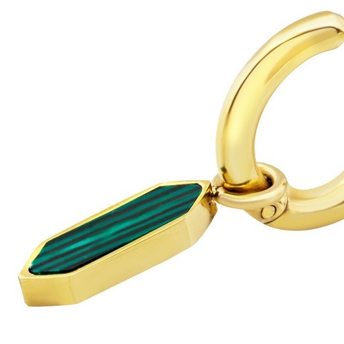 Orecchini Pendenti Cerchio BREIL STYLIZE TJ3659 Acciaio Ip Gold Malachite - Foto 3 di 5